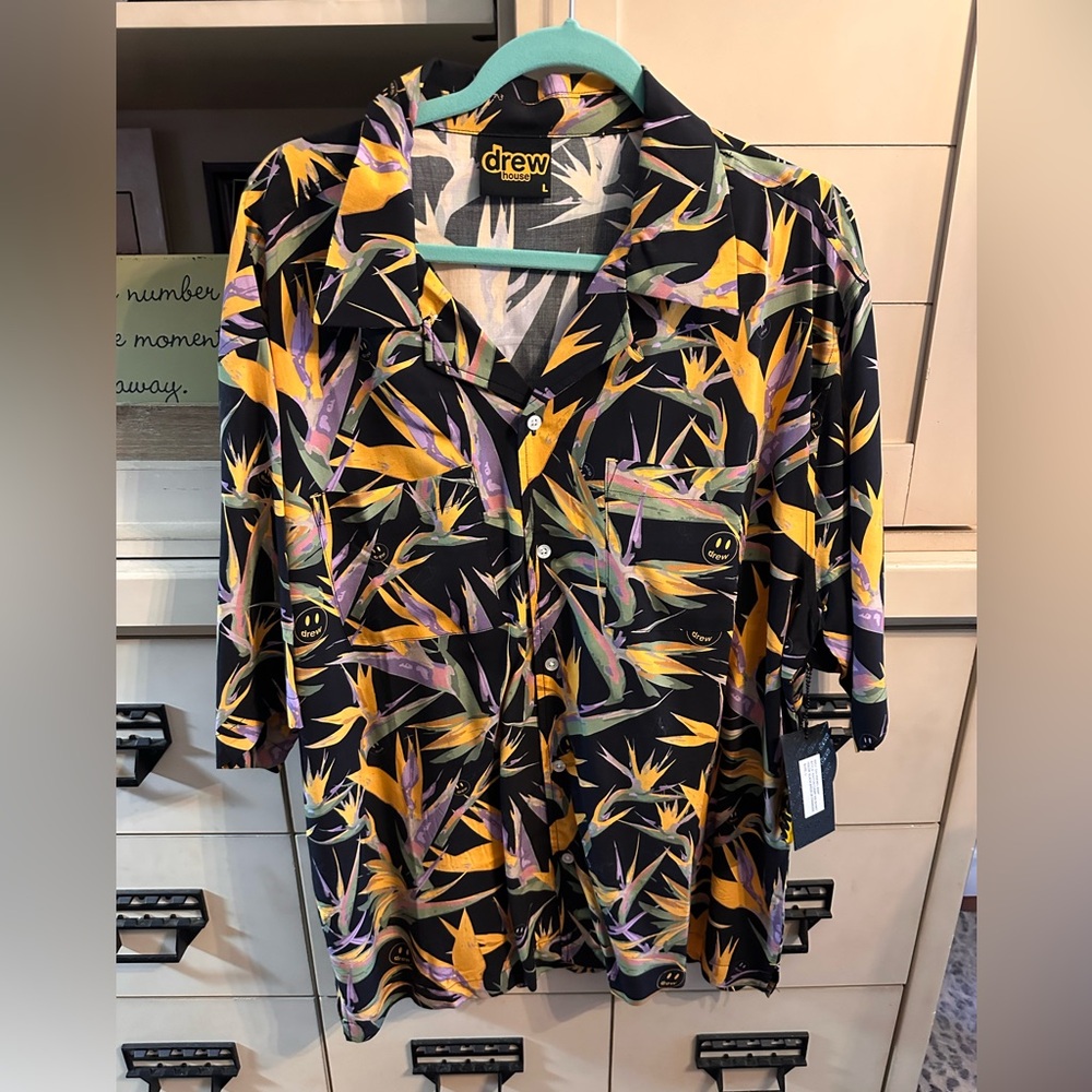 Drew House Black Shirt with Tropical Accents